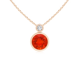 6mm AAAA Bezel-Set Fire Opal Solitaire Pendant with Diamond in Rose Gold