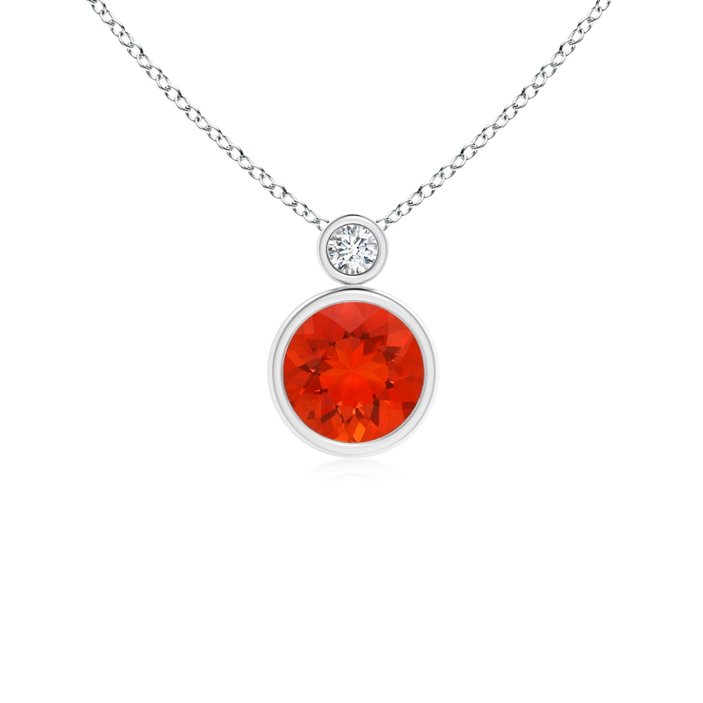6mm AAAA Bezel-Set Fire Opal Solitaire Pendant with Diamond in White Gold