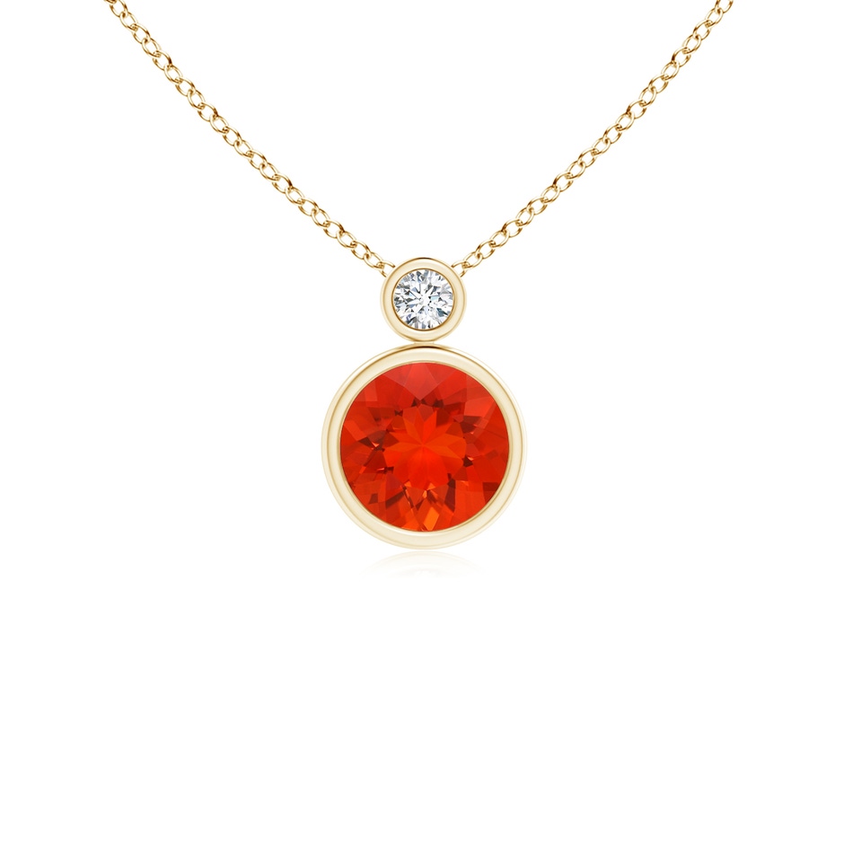 6mm AAAA Bezel-Set Fire Opal Solitaire Pendant with Diamond in Yellow Gold 