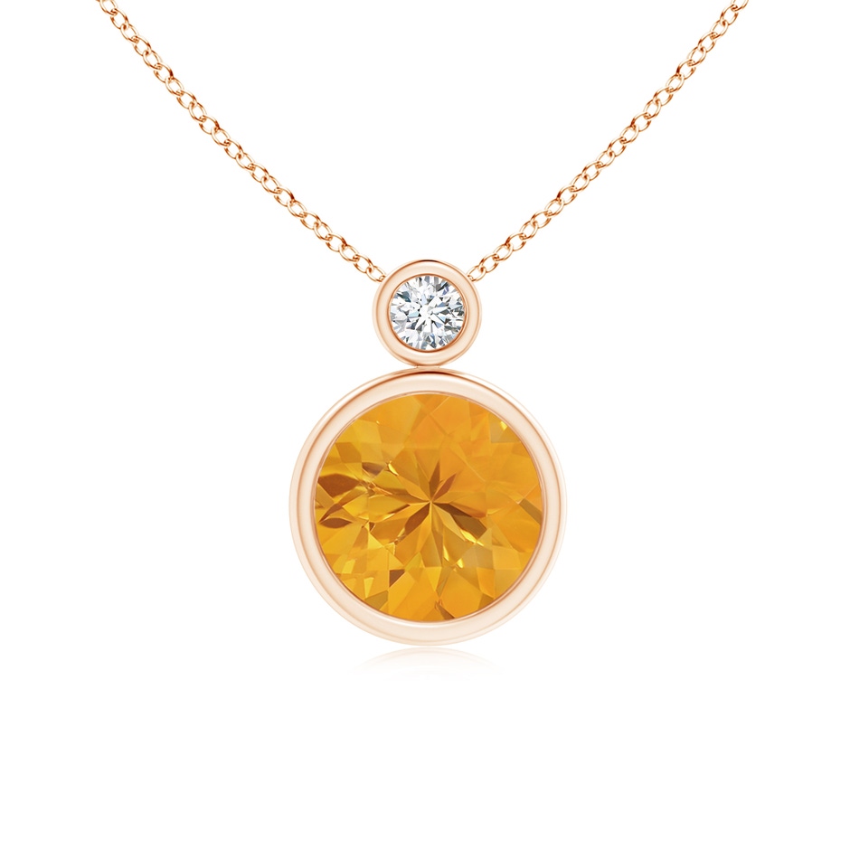 8mm A Bezel-Set Fire Opal Solitaire Pendant with Diamond in Rose Gold 