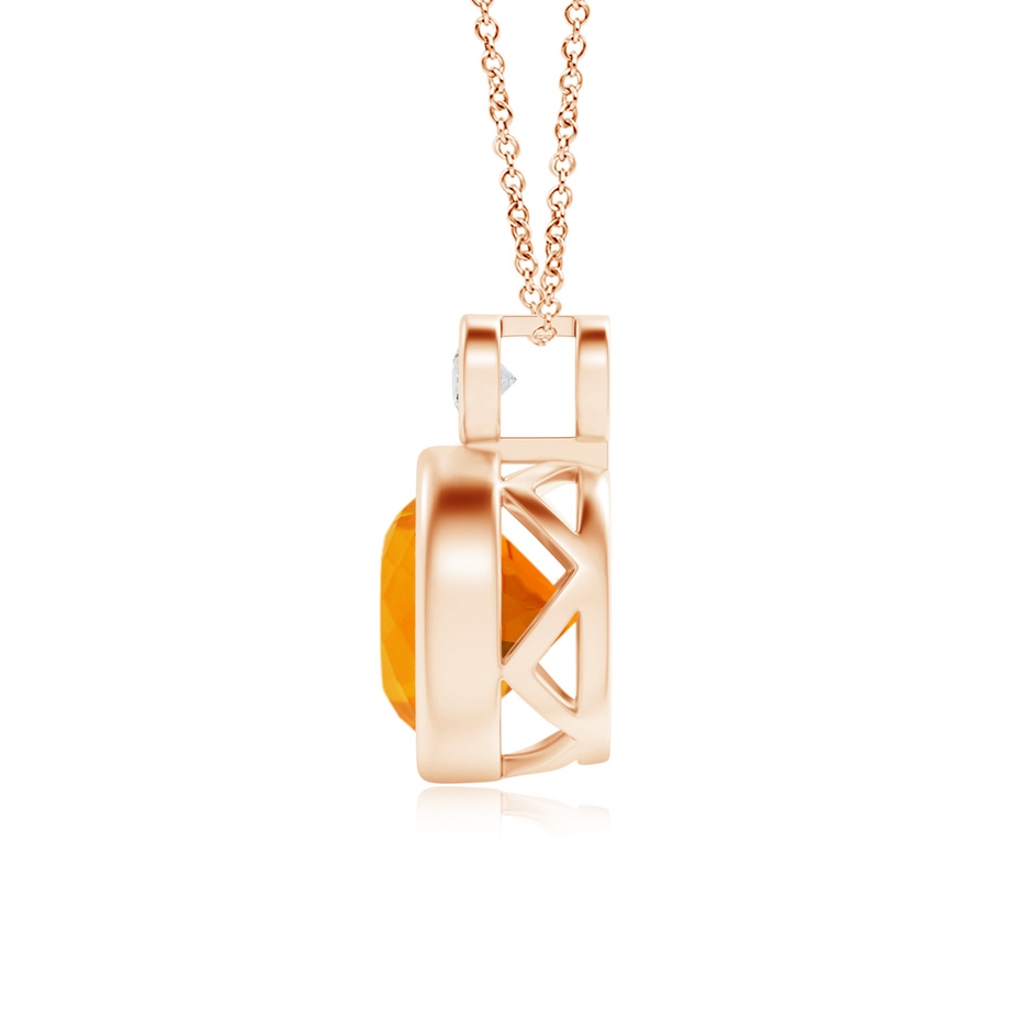 8mm AA Bezel-Set Fire Opal Solitaire Pendant with Diamond in Rose Gold side 1