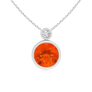 8mm AAA Bezel-Set Fire Opal Solitaire Pendant with Diamond in White Gold