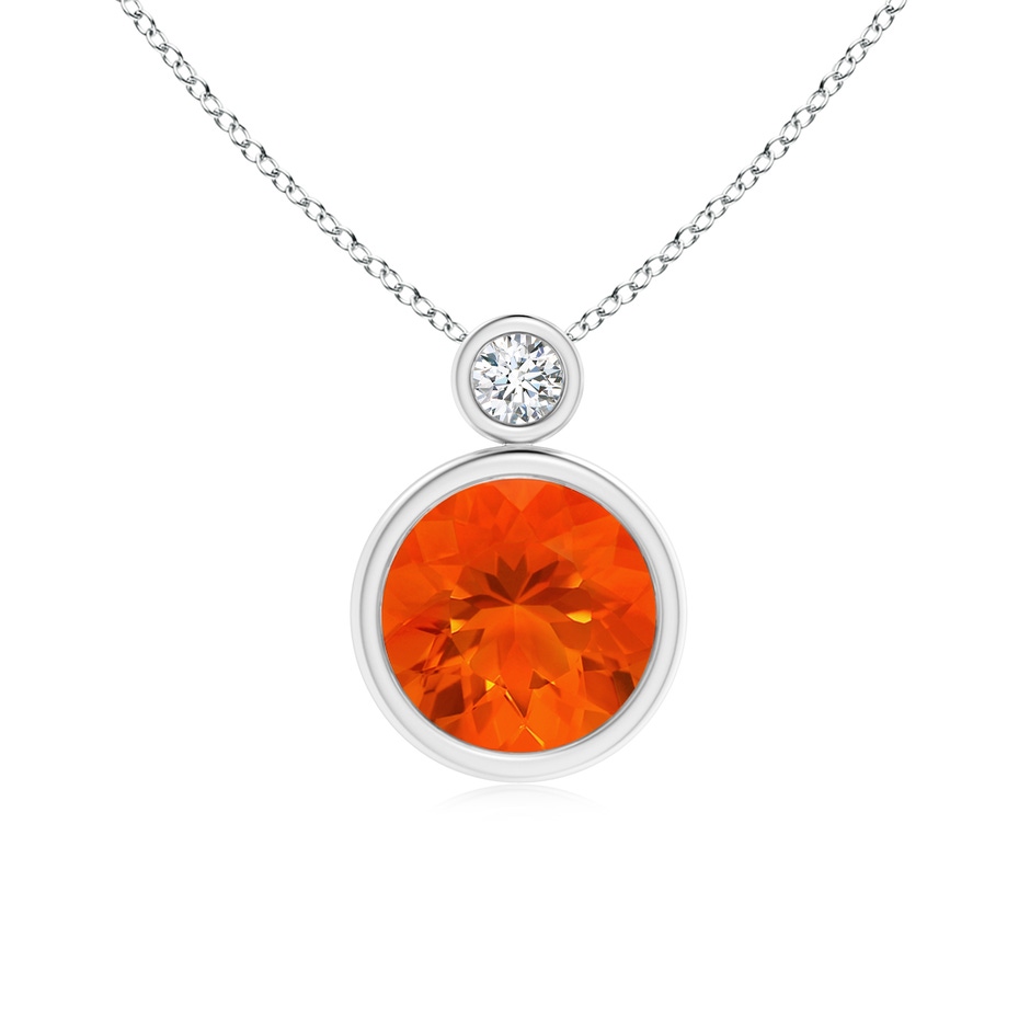 8mm AAA Bezel-Set Fire Opal Solitaire Pendant with Diamond in White Gold 