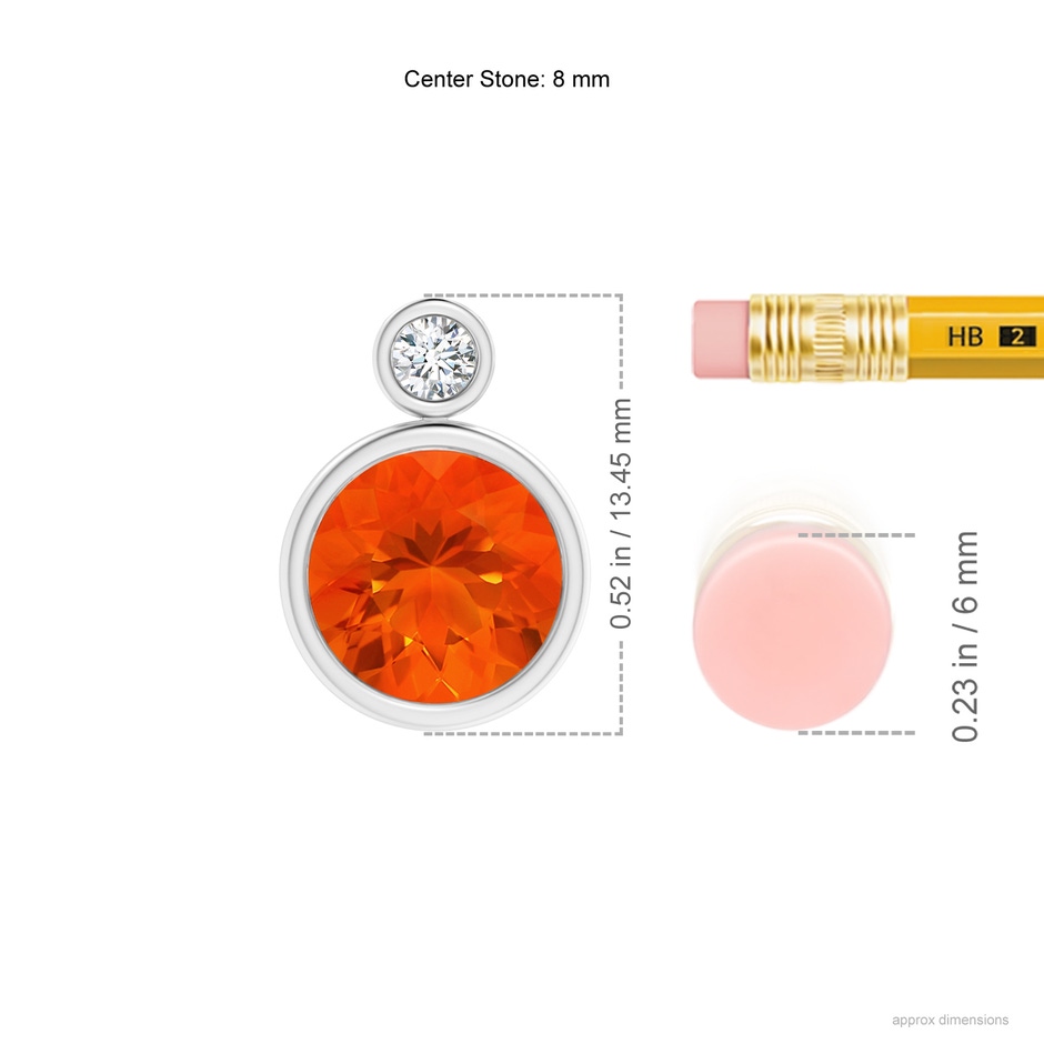 8mm AAA Bezel-Set Fire Opal Solitaire Pendant with Diamond in White Gold ruler