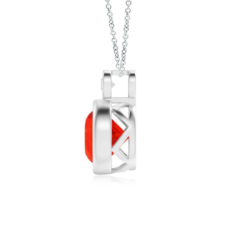 8mm AAAA Bezel-Set Fire Opal Solitaire Pendant with Diamond in P950 Platinum side 1