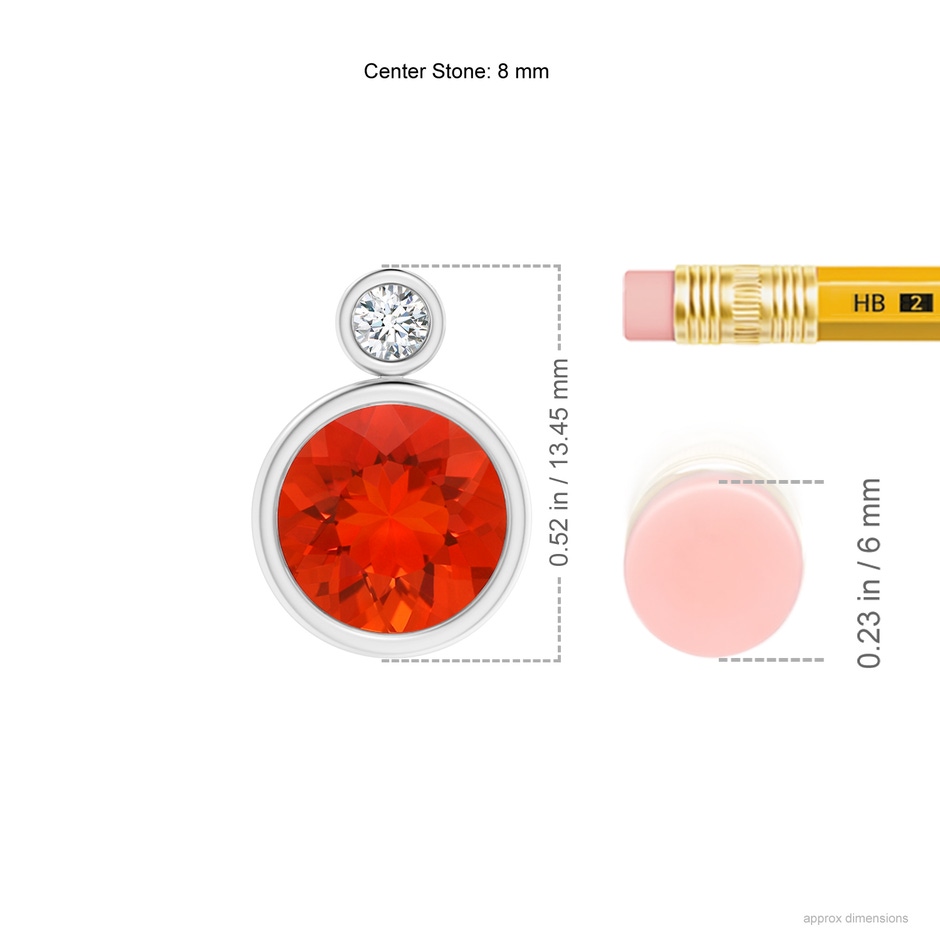 8mm AAAA Bezel-Set Fire Opal Solitaire Pendant with Diamond in P950 Platinum ruler