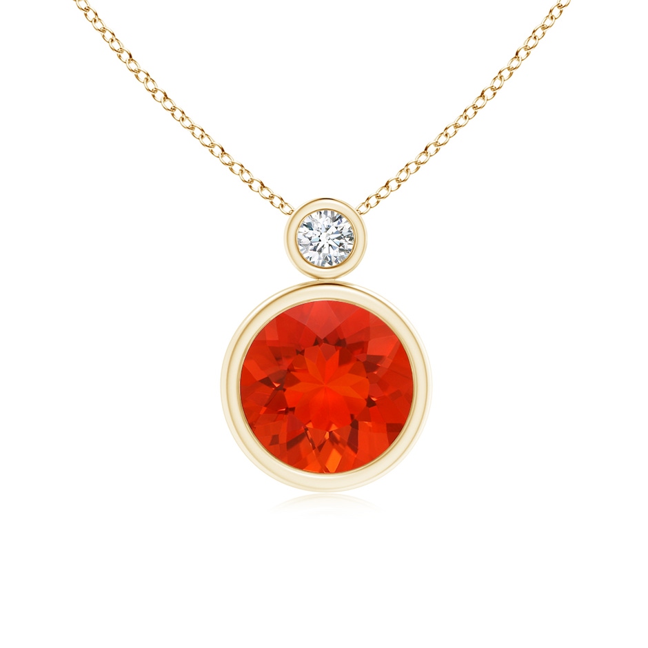 8mm AAAA Bezel-Set Fire Opal Solitaire Pendant with Diamond in Yellow Gold 