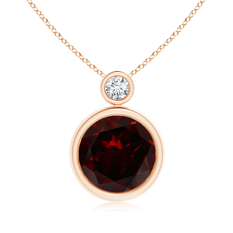 10mm A Bezel-Set Garnet Solitaire Pendant with Diamond in Rose Gold 