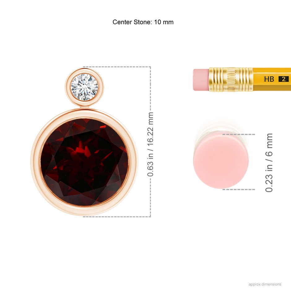 10mm A Bezel-Set Garnet Solitaire Pendant with Diamond in Rose Gold ruler