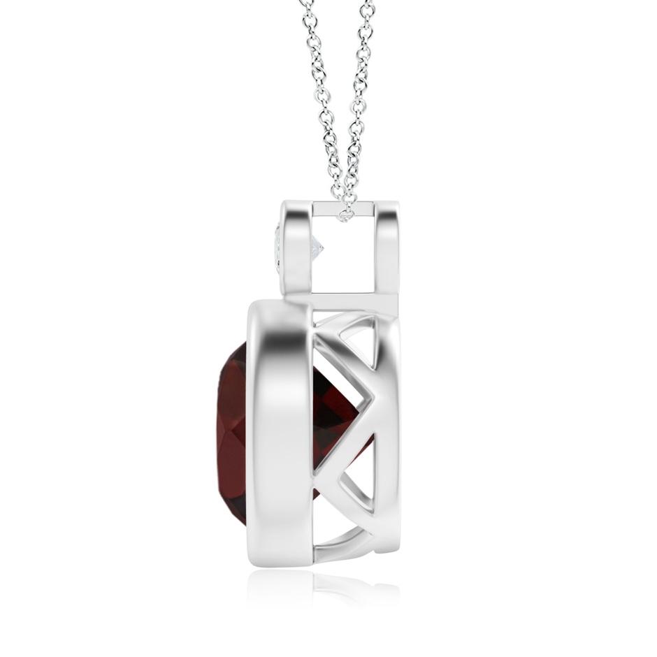 10mm A Bezel-Set Garnet Solitaire Pendant with Diamond in White Gold side 1