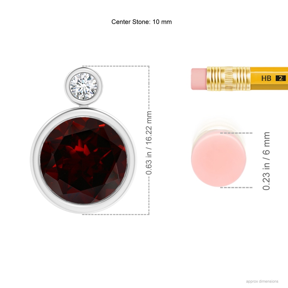 10mm A Bezel-Set Garnet Solitaire Pendant with Diamond in White Gold ruler