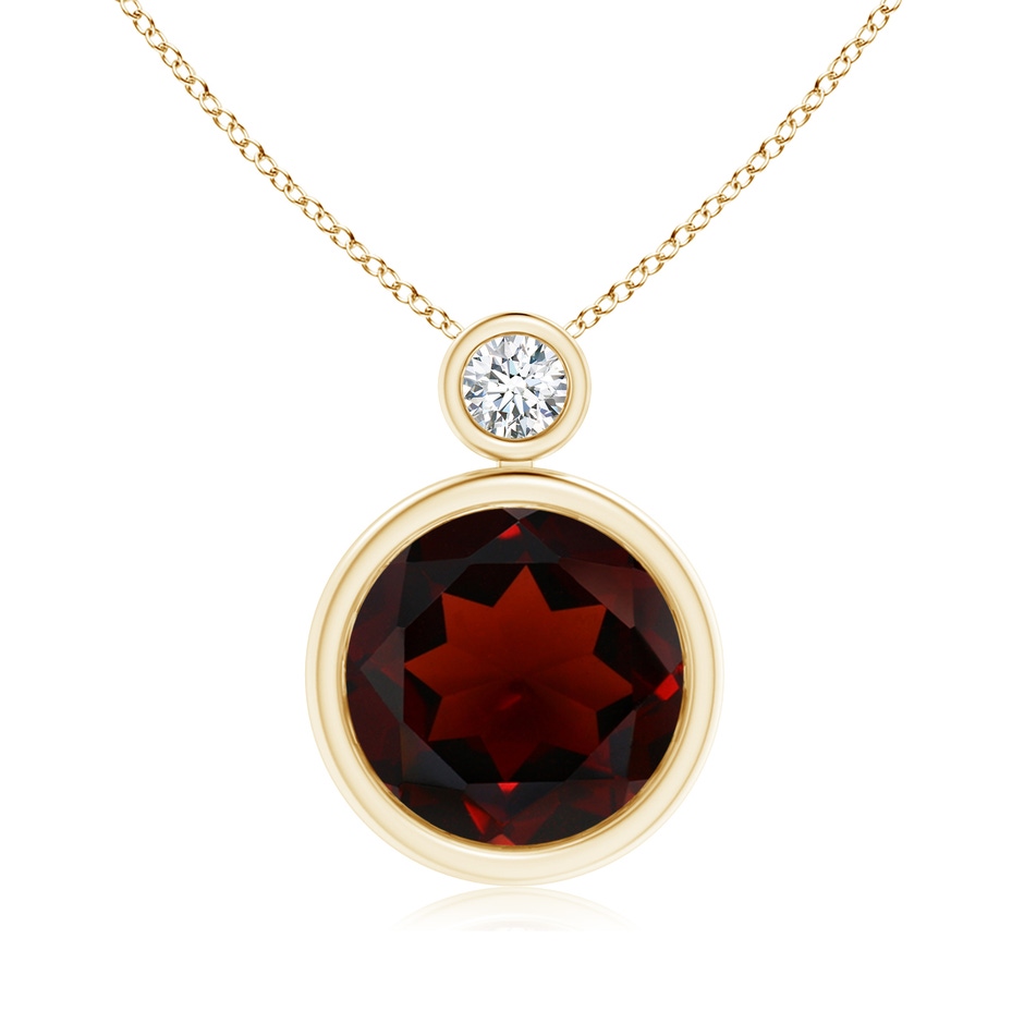 10mm AA Bezel-Set Garnet Solitaire Pendant with Diamond in Yellow Gold 