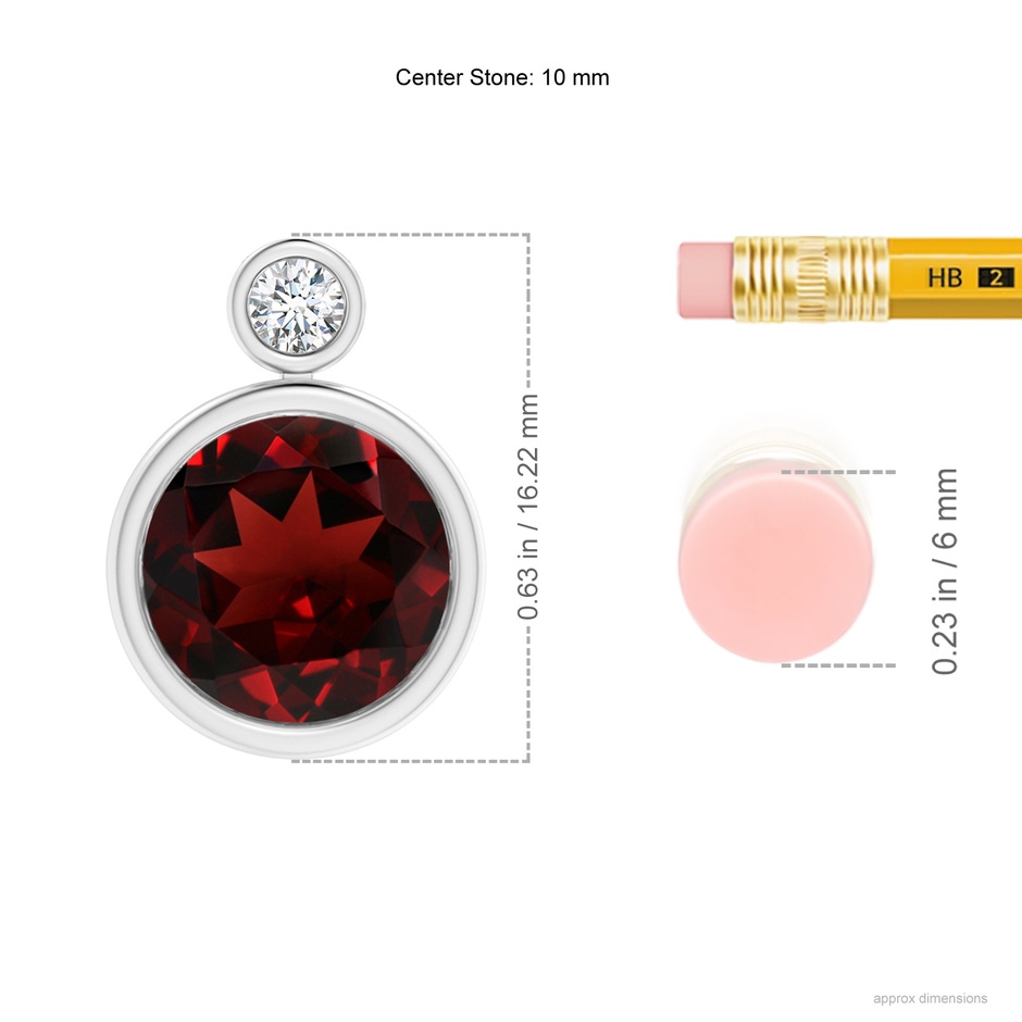 10mm AAA Bezel-Set Garnet Solitaire Pendant with Diamond in P950 Platinum ruler