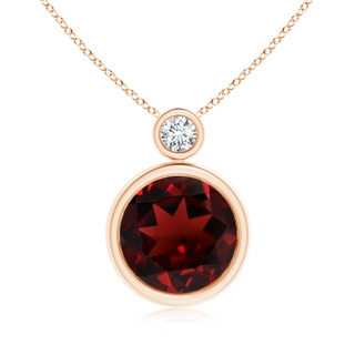 10mm AAA Bezel-Set Garnet Solitaire Pendant with Diamond in Rose Gold