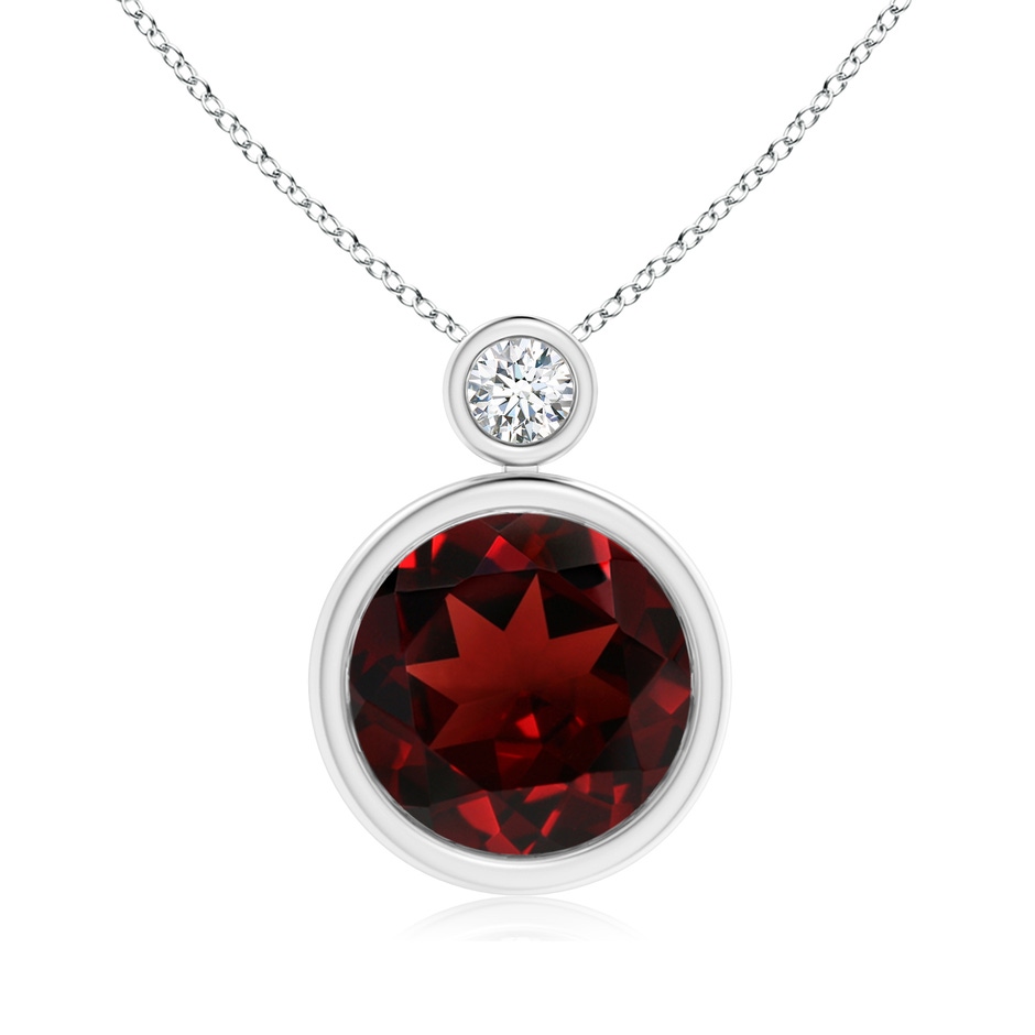 10mm AAA Bezel-Set Garnet Solitaire Pendant with Diamond in White Gold 