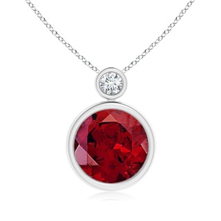 10mm AAAA Bezel-Set Garnet Solitaire Pendant with Diamond in 9K White Gold