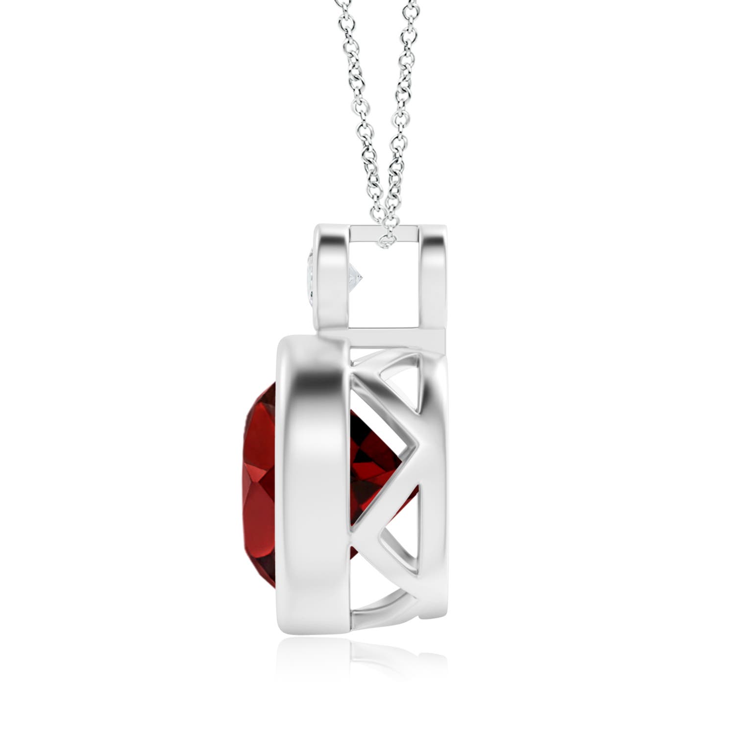 10mm AAAA Bezel-Set Garnet Solitaire Pendant with Diamond in P950 Platinum