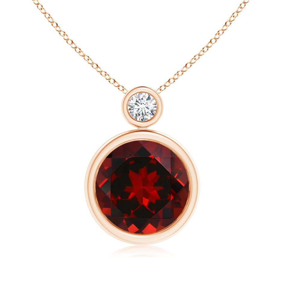 10mm AAAA Bezel-Set Garnet Solitaire Pendant with Diamond in Rose Gold 