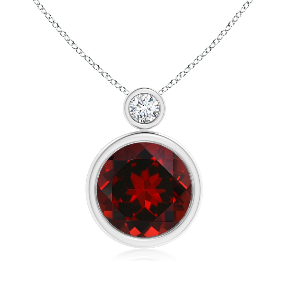 10mm AAAA Bezel-Set Garnet Solitaire Pendant with Diamond in White Gold 