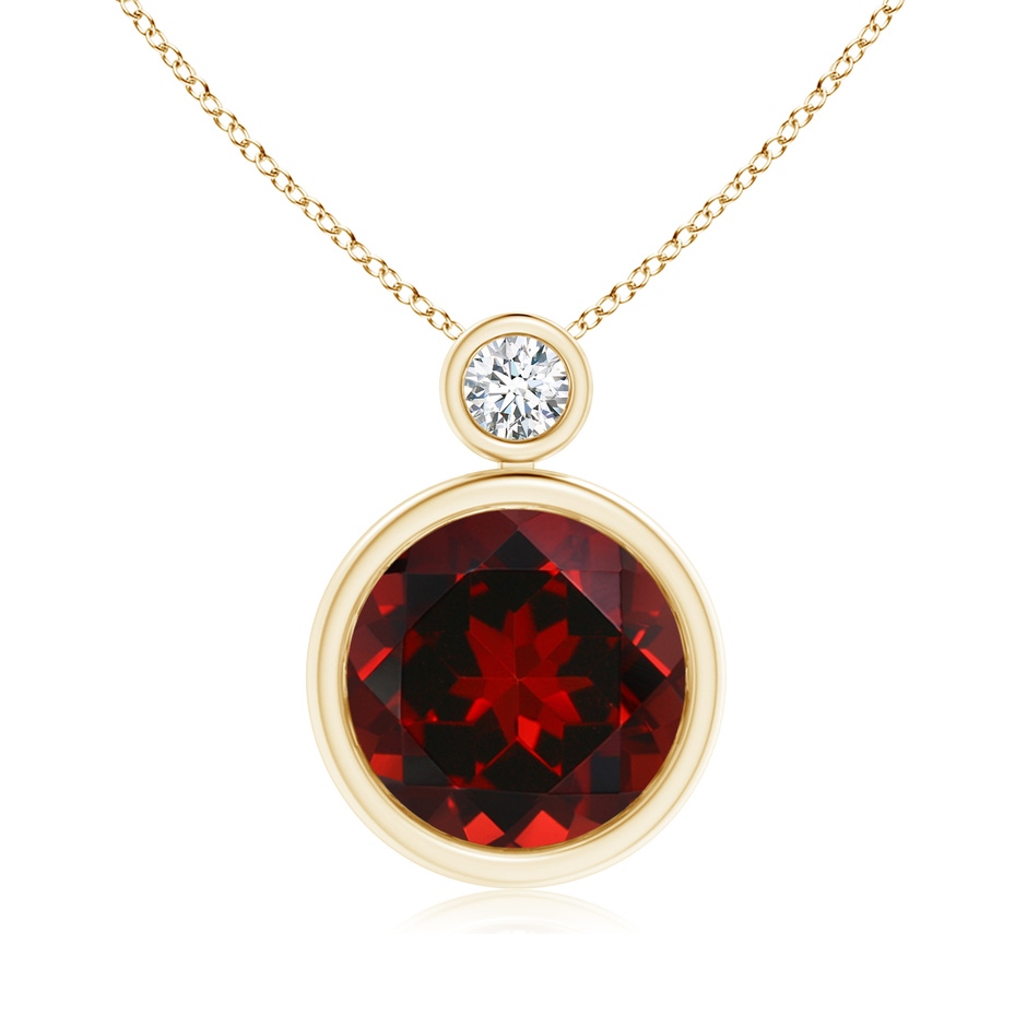 10mm AAAA Bezel-Set Garnet Solitaire Pendant with Diamond in Yellow Gold 