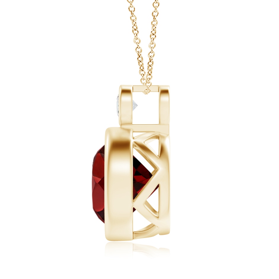 10mm AAAA Bezel-Set Garnet Solitaire Pendant with Diamond in Yellow Gold side 1