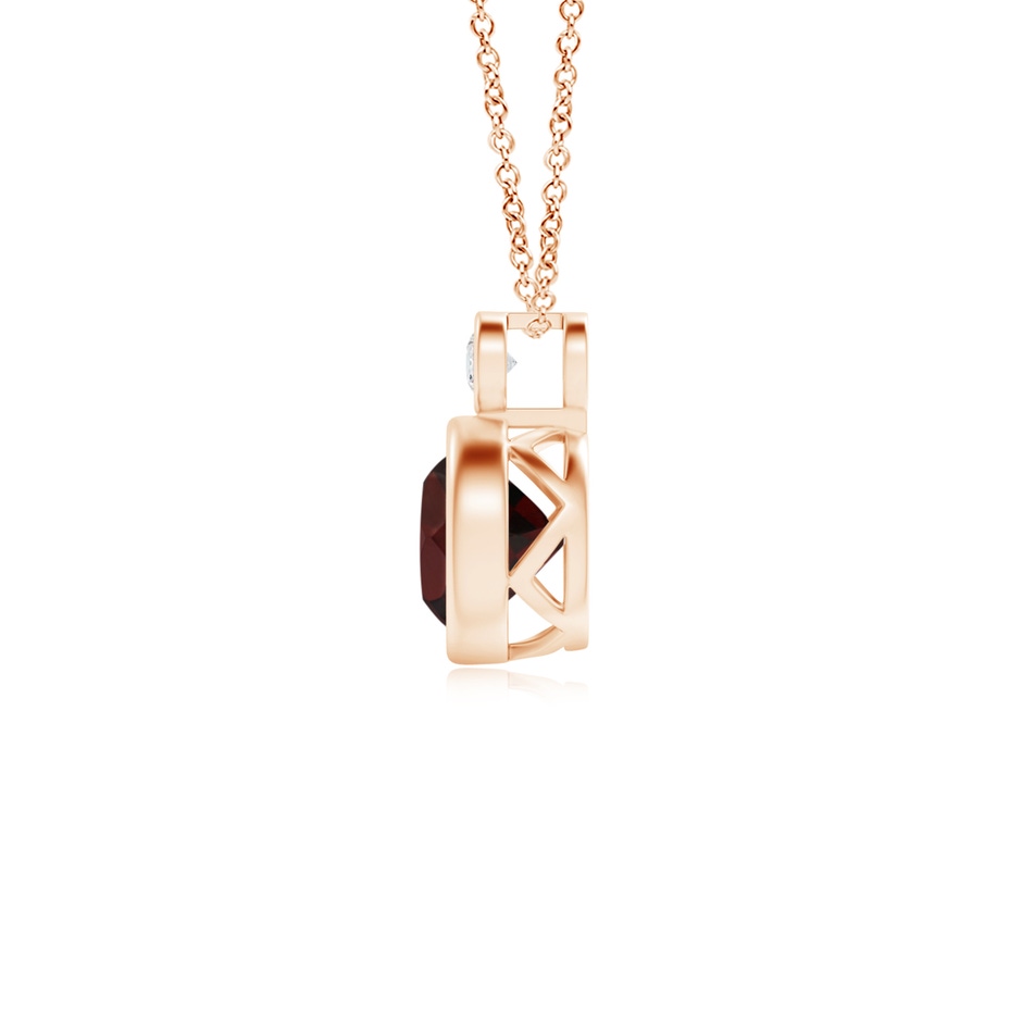 6mm A Bezel-Set Garnet Solitaire Pendant with Diamond in Rose Gold side 1