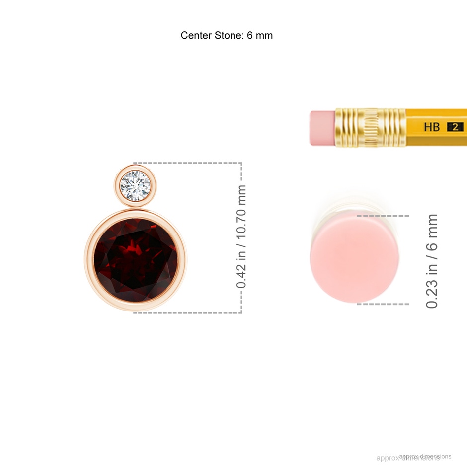 6mm A Bezel-Set Garnet Solitaire Pendant with Diamond in Rose Gold ruler