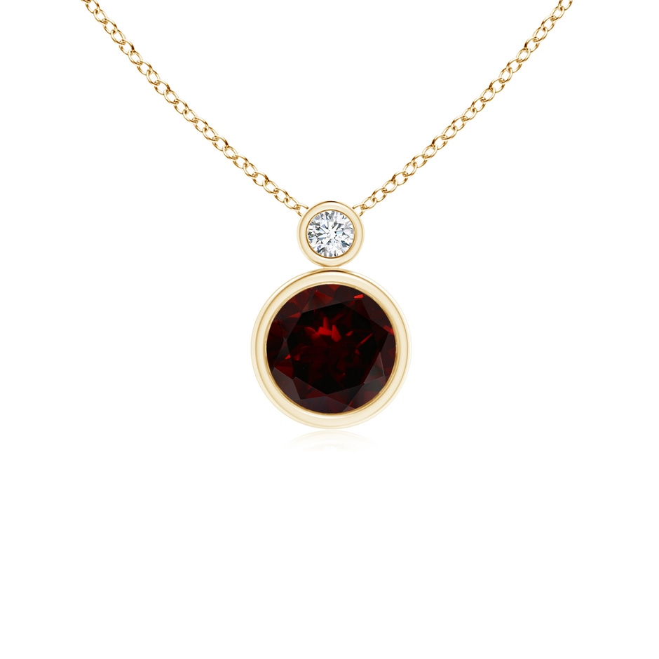 6mm A Bezel-Set Garnet Solitaire Pendant with Diamond in Yellow Gold 