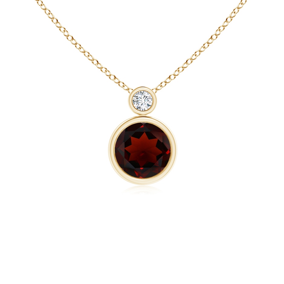 6mm AA Bezel-Set Garnet Solitaire Pendant with Diamond in Yellow Gold 