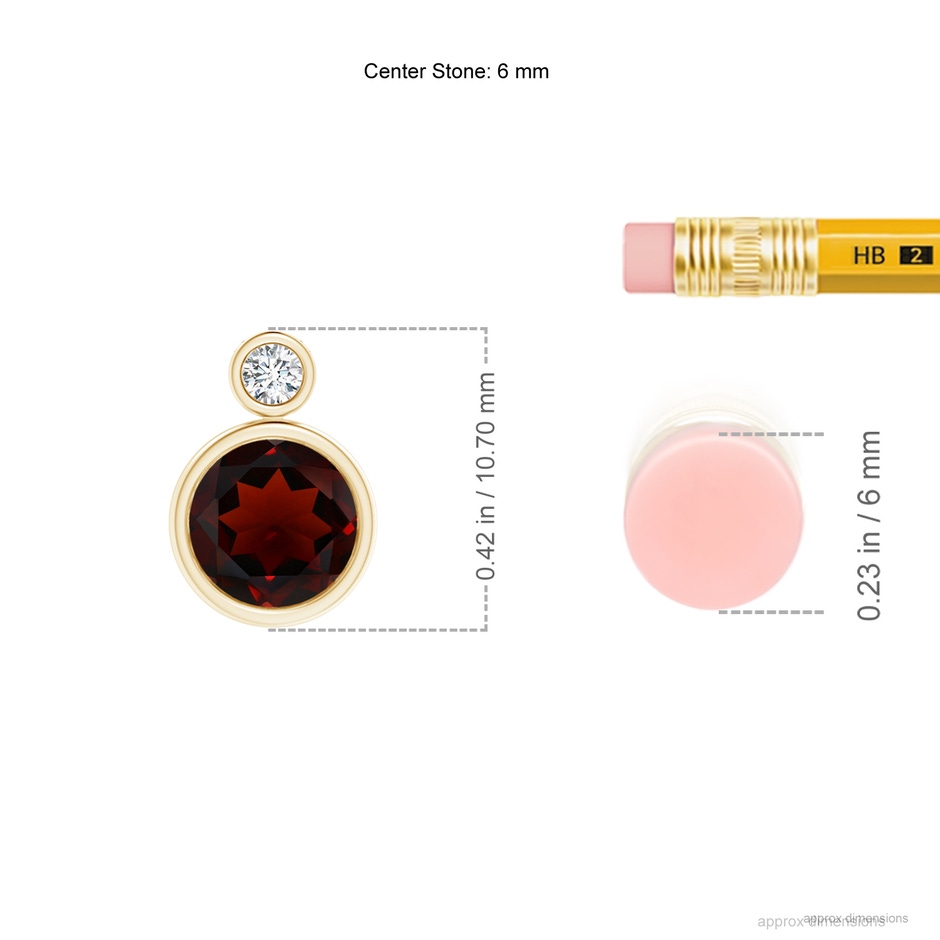 6mm AA Bezel-Set Garnet Solitaire Pendant with Diamond in Yellow Gold ruler