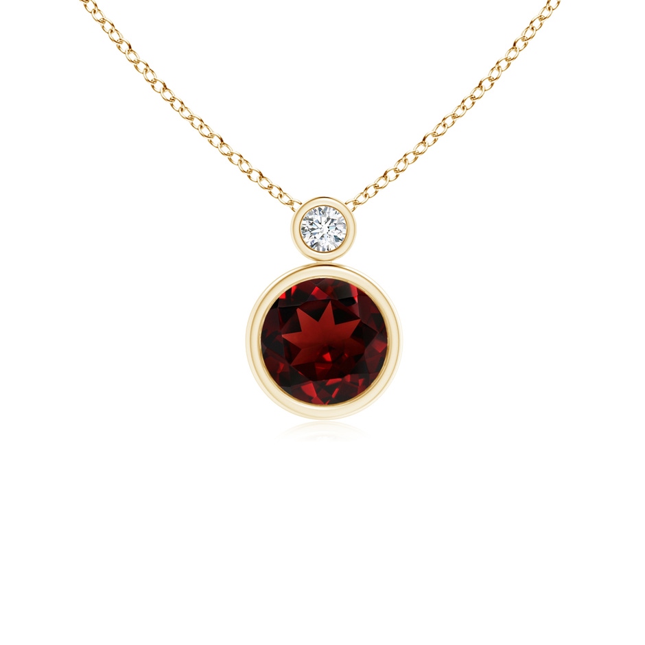 6mm AAA Bezel-Set Garnet Solitaire Pendant with Diamond in Yellow Gold 