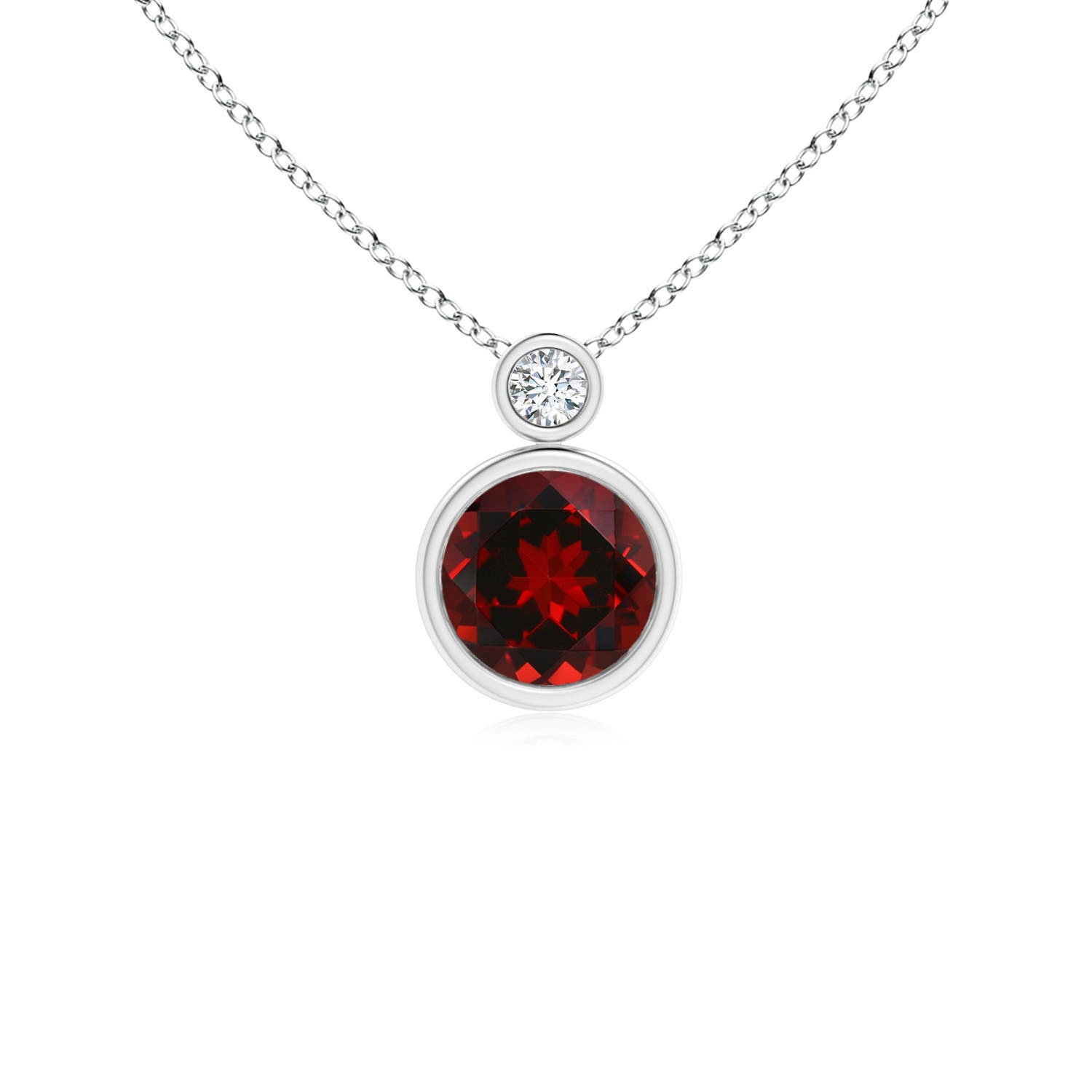 6mm AAAA Bezel-Set Garnet Solitaire Pendant with Diamond in P950 Platinum