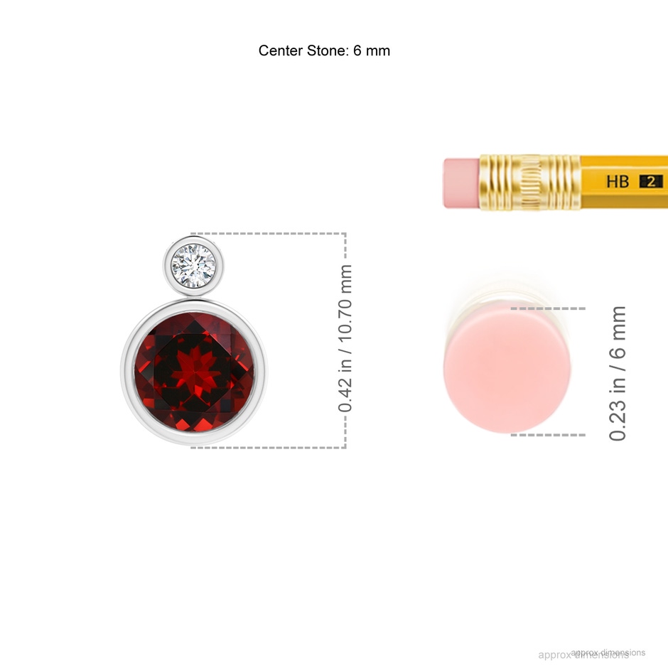 6mm AAAA Bezel-Set Garnet Solitaire Pendant with Diamond in P950 Platinum ruler