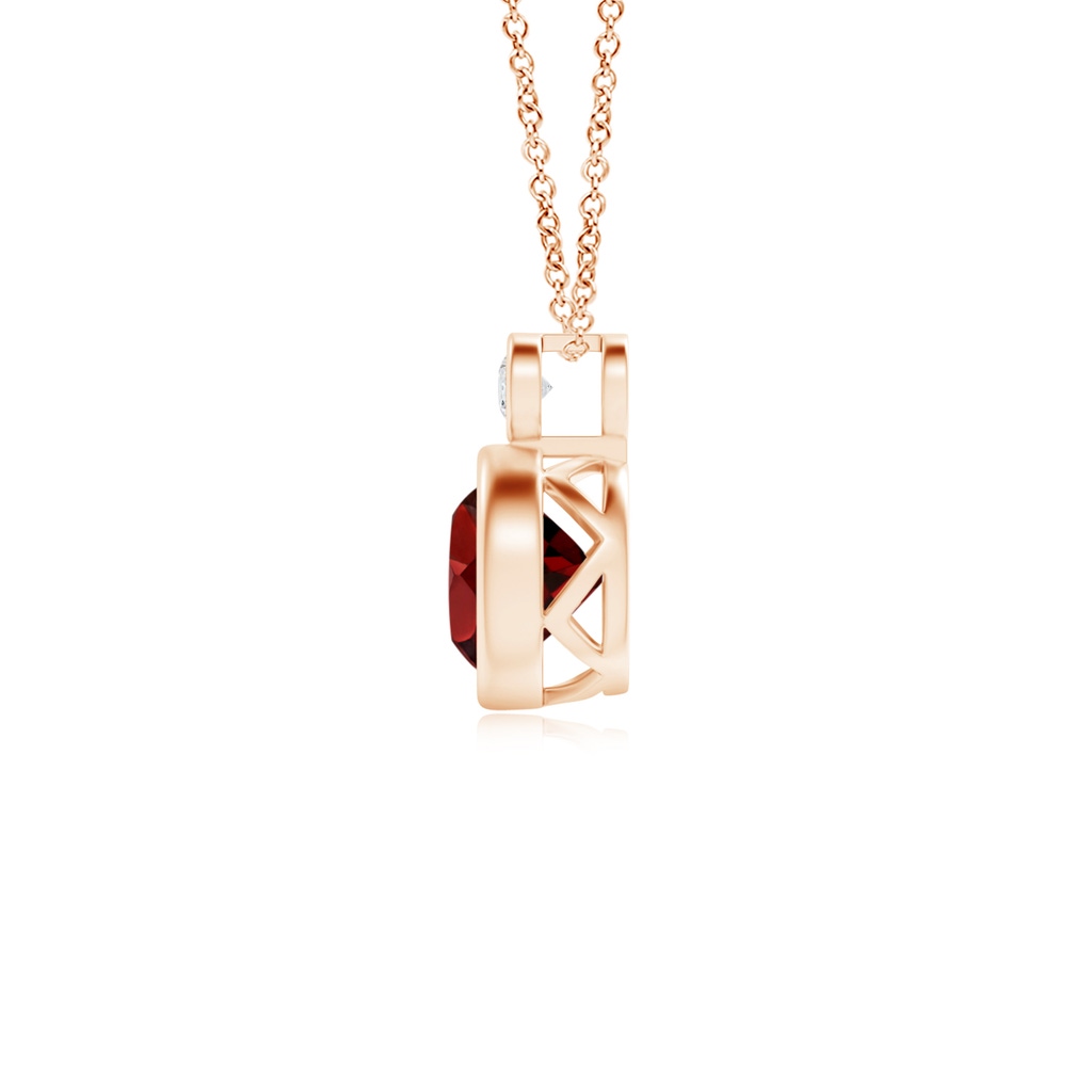 6mm AAAA Bezel-Set Garnet Solitaire Pendant with Diamond in Rose Gold Side 1