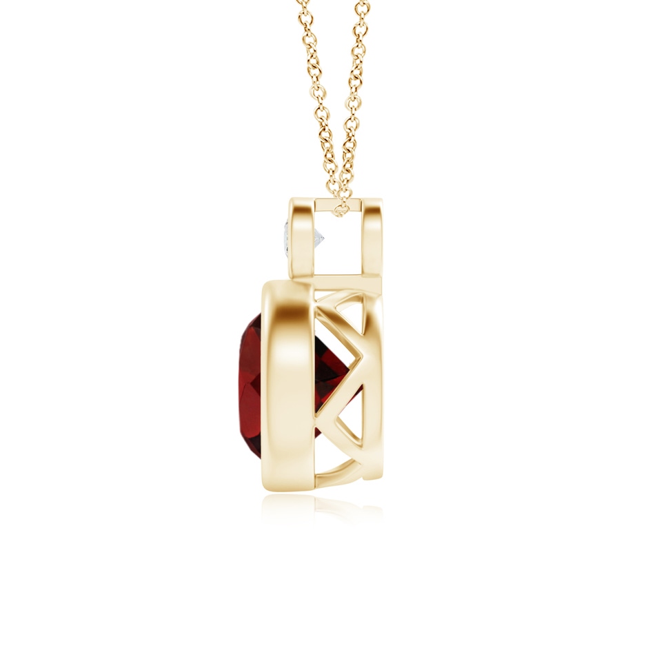 8mm AAA Bezel-Set Garnet Solitaire Pendant with Diamond in Yellow Gold side 1