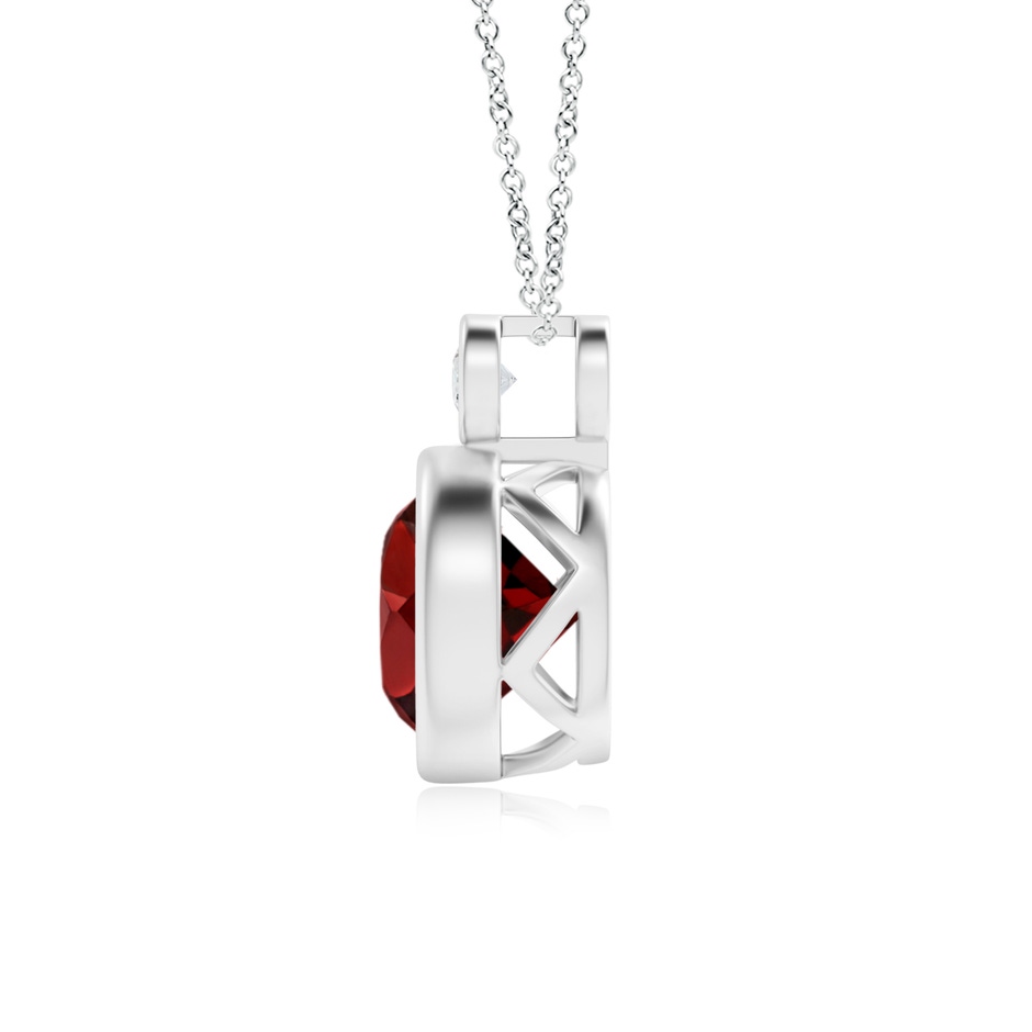 8mm AAAA Bezel-Set Garnet Solitaire Pendant with Diamond in P950 Platinum side 1