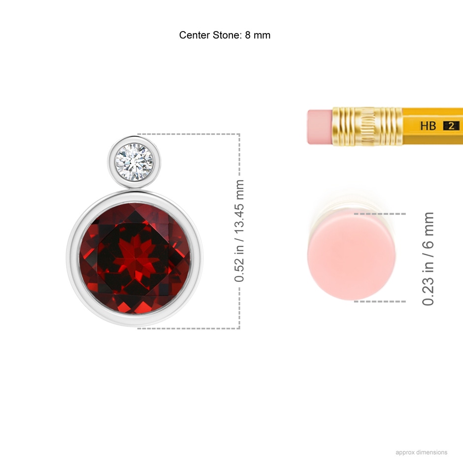 8mm AAAA Bezel-Set Garnet Solitaire Pendant with Diamond in P950 Platinum ruler