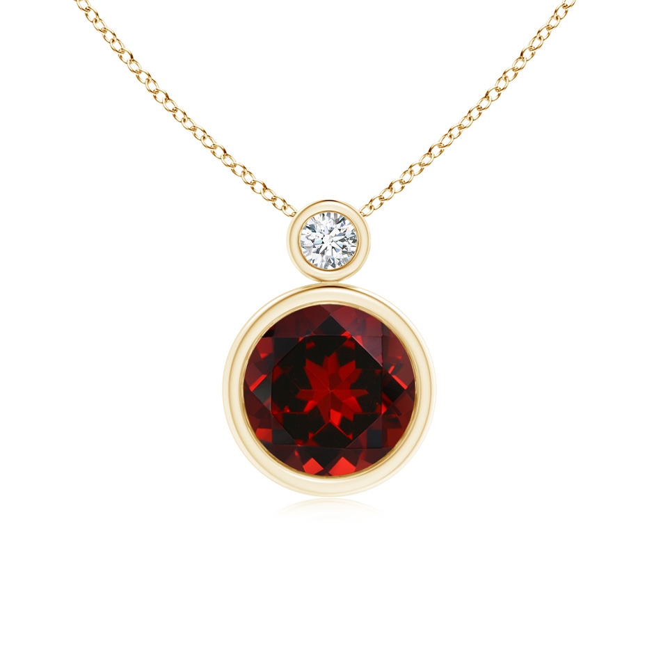 8mm AAAA Bezel-Set Garnet Solitaire Pendant with Diamond in Yellow Gold 