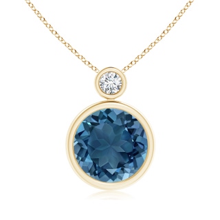 10mm AA Bezel-Set London Blue Topaz Solitaire Pendant with Diamond in 9K Yellow Gold