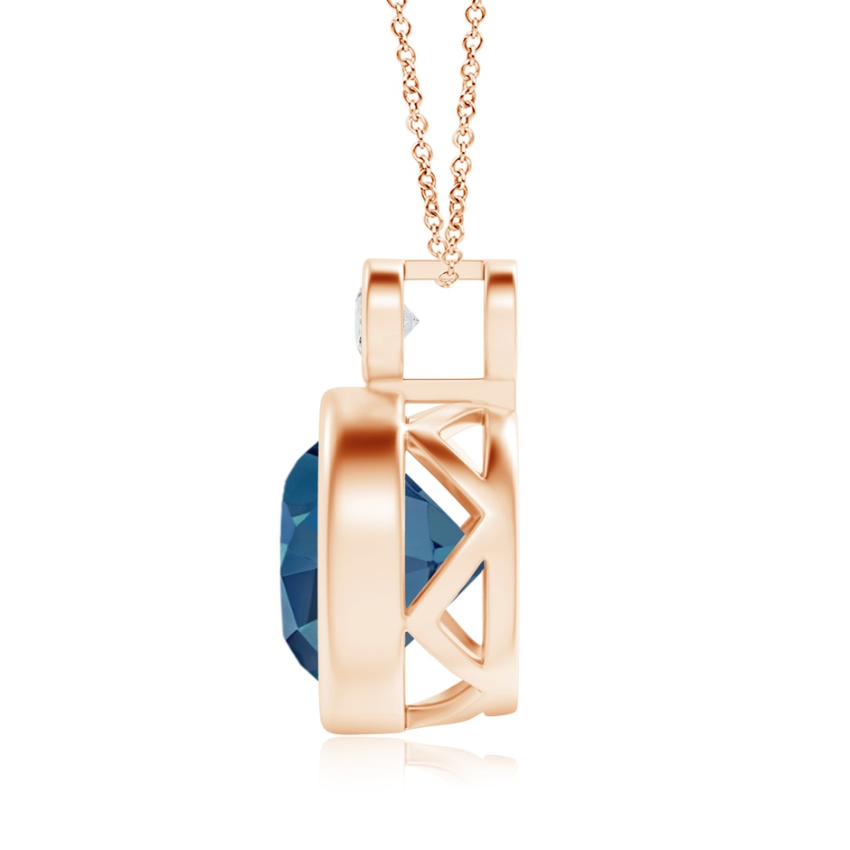 10mm AA Bezel-Set London Blue Topaz Solitaire Pendant with Diamond in Rose Gold product image