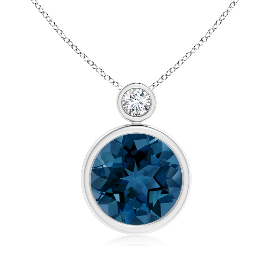 10mm AAA Bezel-Set London Blue Topaz Solitaire Pendant with Diamond in White Gold 
