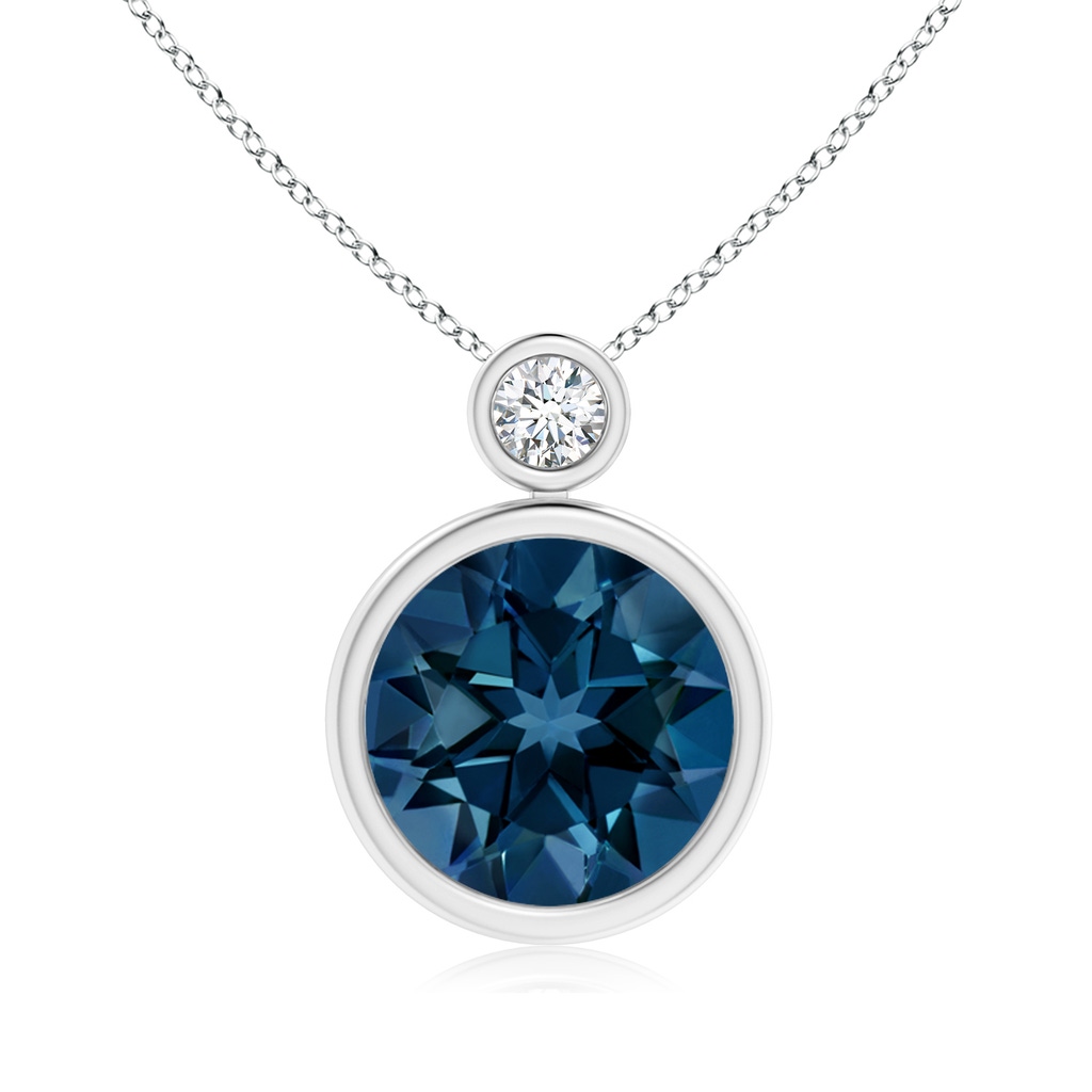 10mm AAAA Bezel-Set London Blue Topaz Solitaire Pendant with Diamond in P950 Platinum