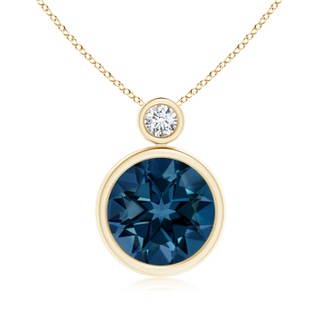 10mm AAAA Bezel-Set London Blue Topaz Solitaire Pendant with Diamond in Yellow Gold
