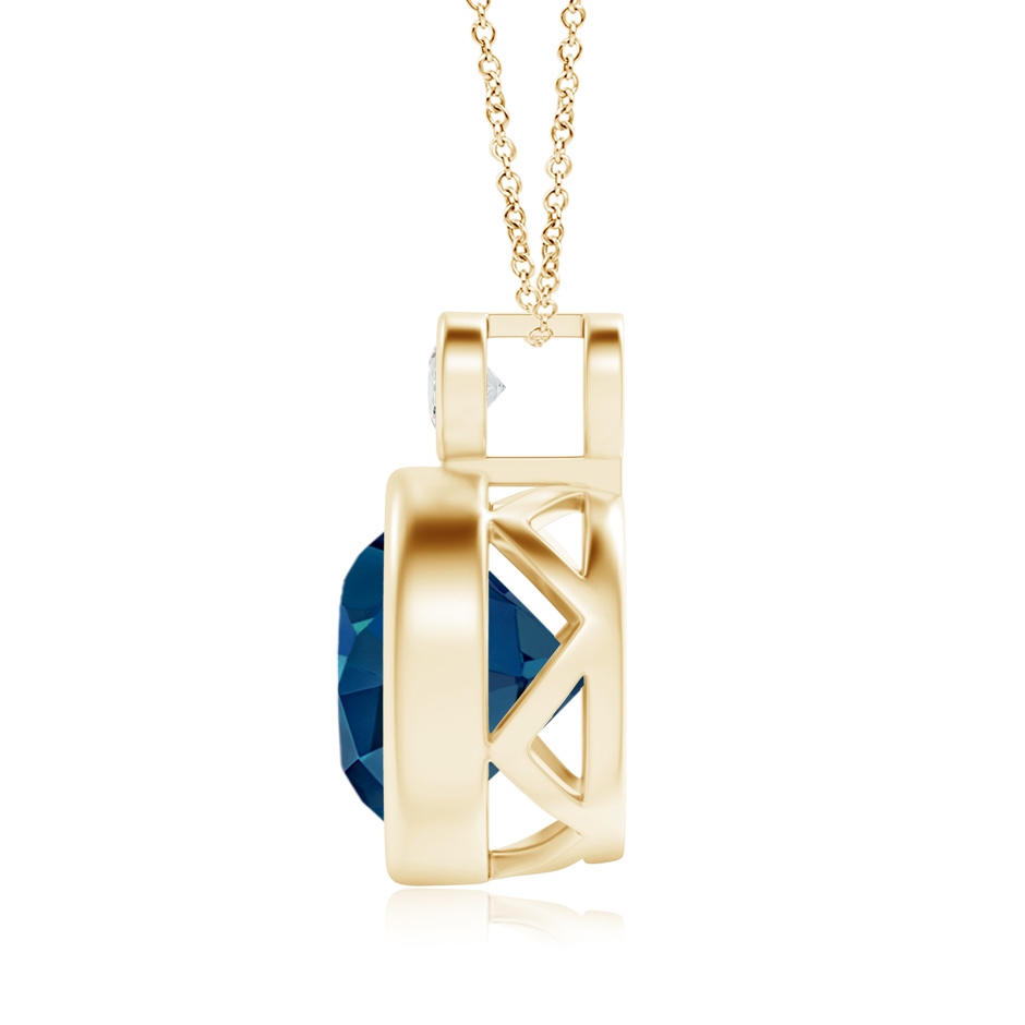 10mm AAAA Bezel-Set London Blue Topaz Solitaire Pendant with Diamond in Yellow Gold product image