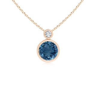 6mm AA Bezel-Set London Blue Topaz Solitaire Pendant with Diamond in Rose Gold