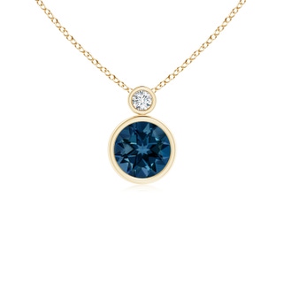 6mm AAAA Bezel-Set London Blue Topaz Solitaire Pendant with Diamond in Yellow Gold