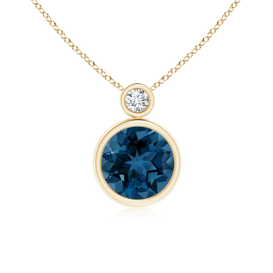 8mm AAA Bezel-Set London Blue Topaz Solitaire Pendant with Diamond in Yellow Gold 