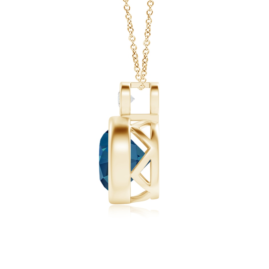 8mm AAA Bezel-Set London Blue Topaz Solitaire Pendant with Diamond in Yellow Gold product image