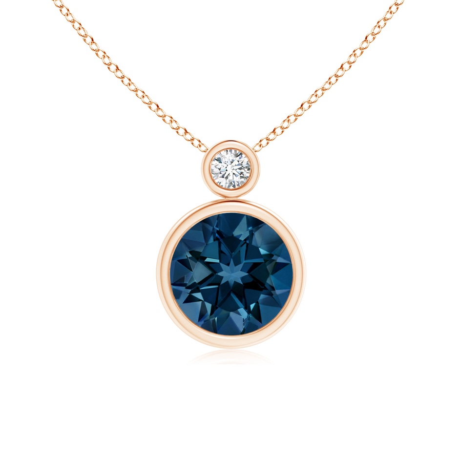 8mm AAAA Bezel-Set London Blue Topaz Solitaire Pendant with Diamond in Rose Gold 