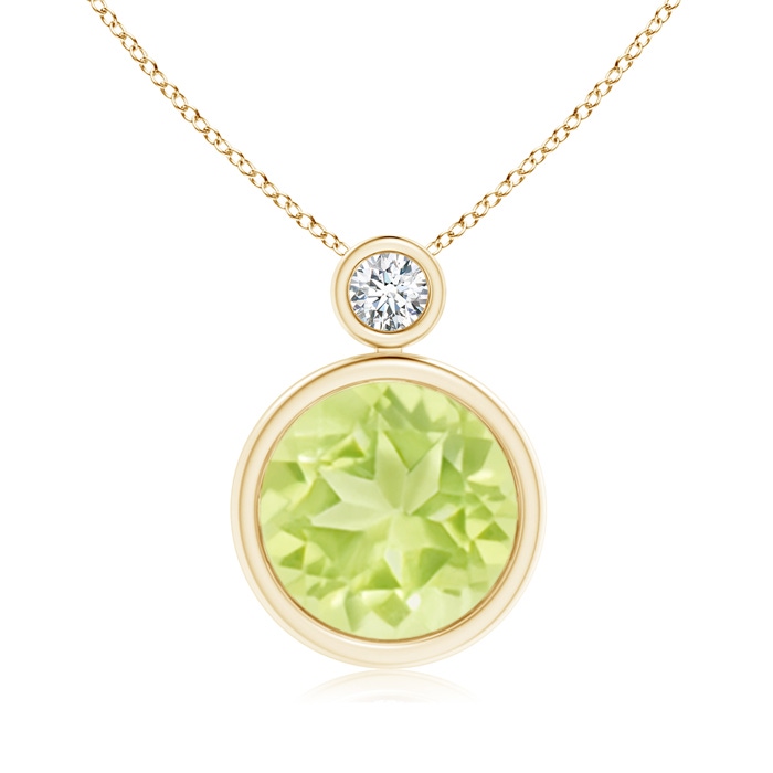 10mm A Bezel-Set Peridot Solitaire Pendant with Diamond in Yellow Gold 